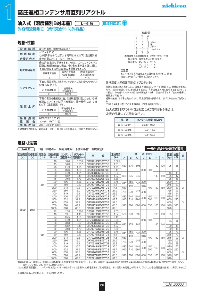 送料無料】ニチコン油入直列リアクトル L=6%油入自冷式1.53 - 石切電業株式会社