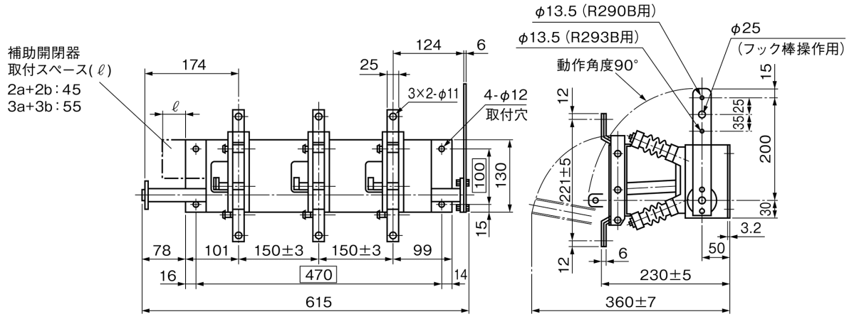 【送料無料】富士電機　屋内用断路器バリア付V3-2/SP-V4三極型200A 1台