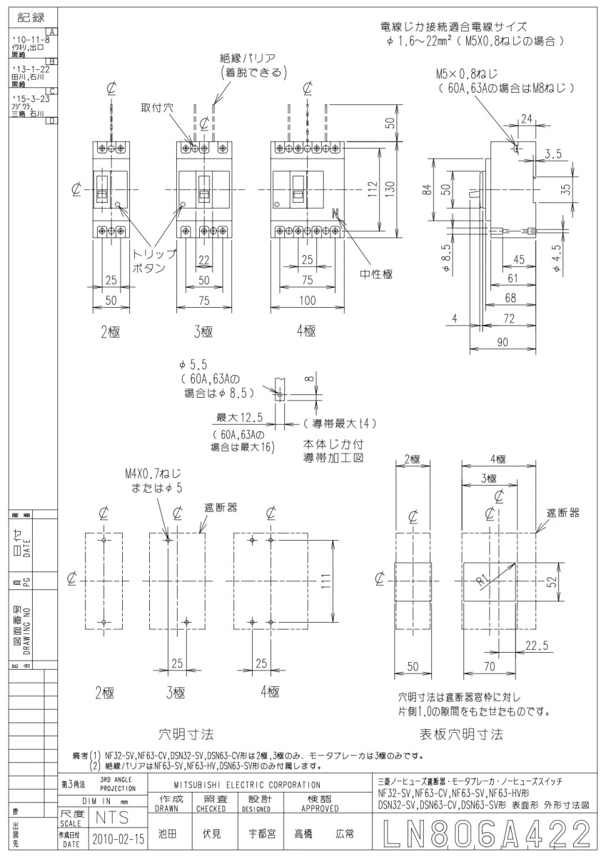 【送料無料】三菱電機 ノーヒューズ遮断機 NF63-CV2P 20A