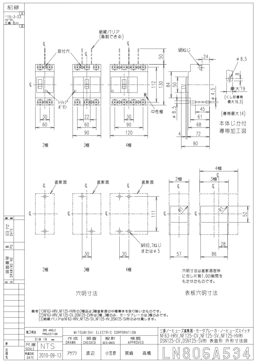 【送料無料】三菱電機 ノーヒューズ遮断機 NF125-CV3P 60A