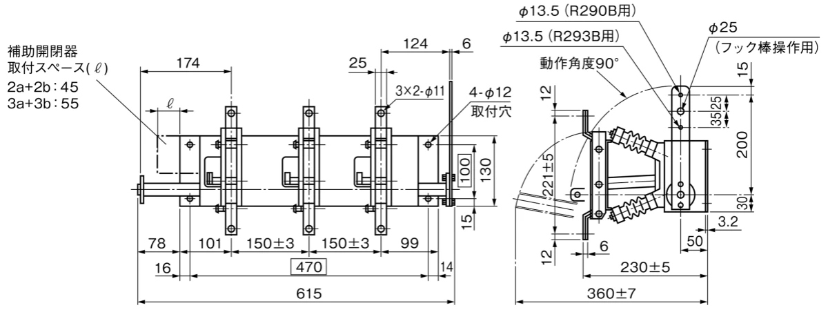 【送料無料】富士電機　屋内用断路器バリア付V3-4/SP-V4三極型400A 1台