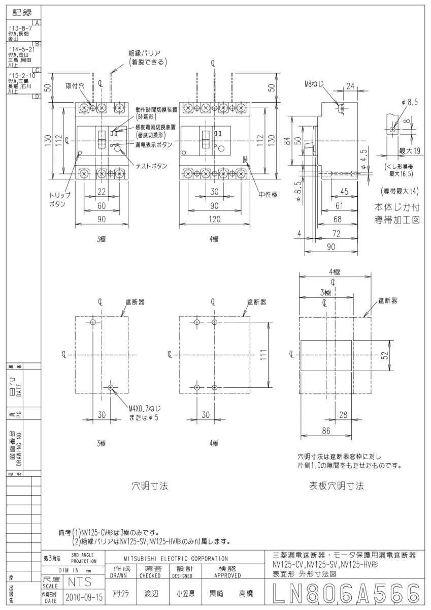 【送料無料】三菱電機 漏電遮断器 NV125-CV3P 125A